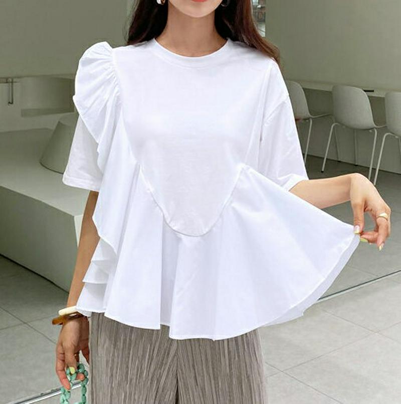 【新作10%OFF】ラッフルTシャツ・全2色・b60105 レディース【tops】【韓国 ファッション トップス Tシャツ 半袖