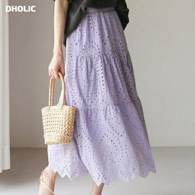 【新作10%OFF】アイレットレースティアードスカート・全5色・60131 レディース【sk】【韓国 ファッション スカート ロ