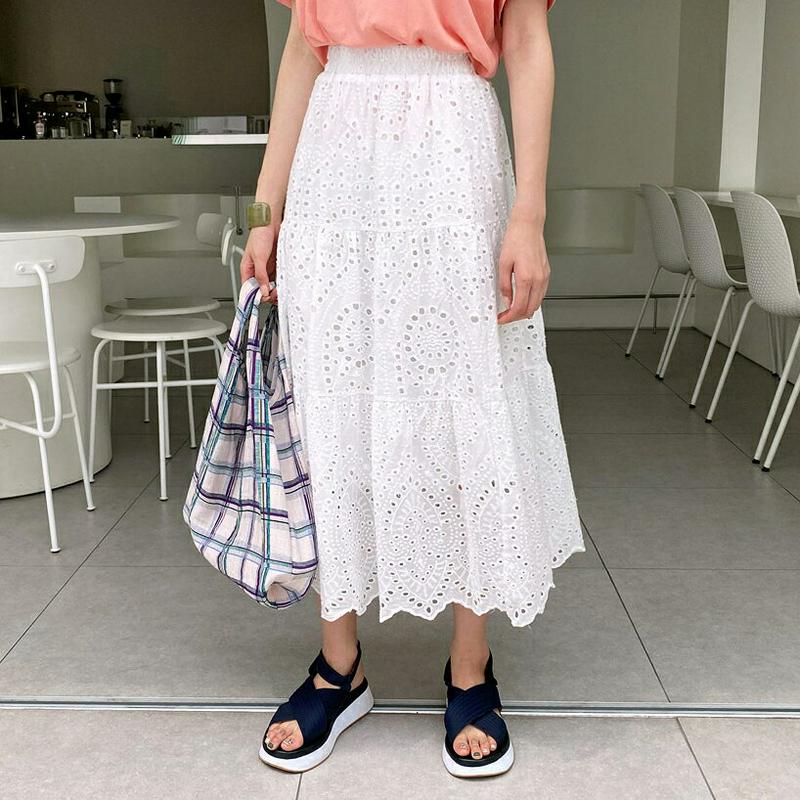 【新作10%OFF】アイレットレースティアードスカート・全5色・60131 レディース【sk】【韓国 ファッション スカート ロ