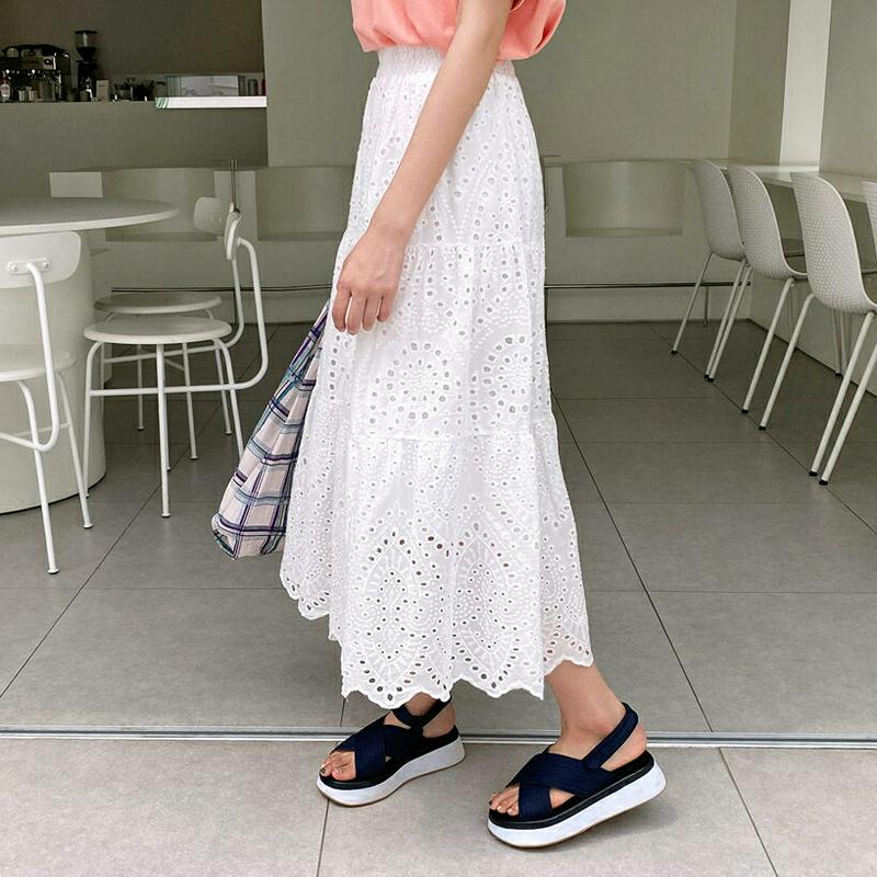 【新作10%OFF】アイレットレースティアードスカート・全5色・60131 レディース【sk】【韓国 ファッション スカート ロ