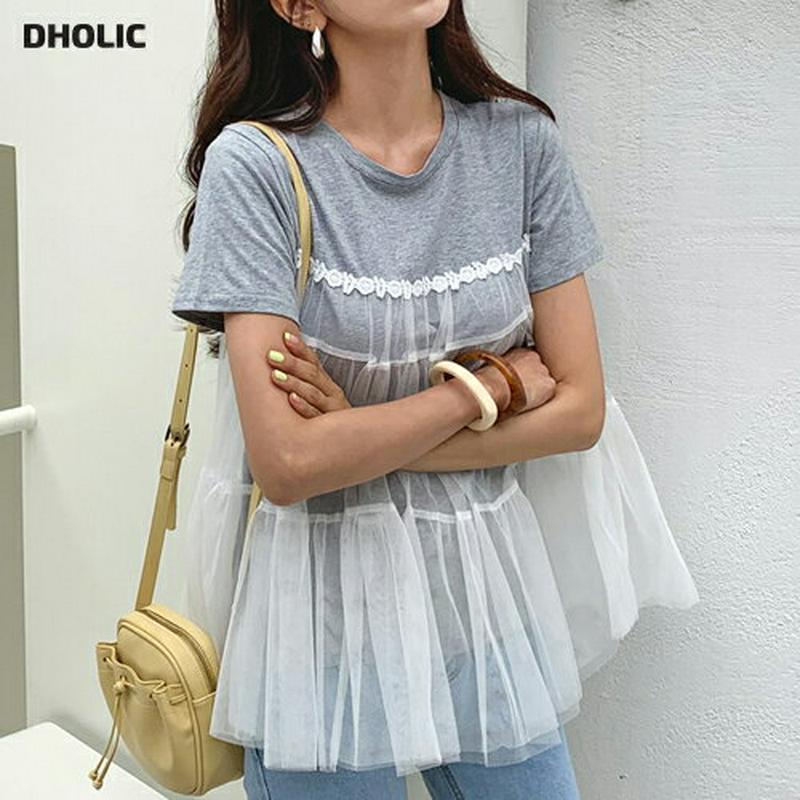 【新作10%OFF】チュールフレアTシャツ・全2色・b60104 レディース【tops】【韓国 ファッション トップス Tシャツ