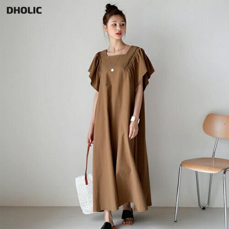 ラッフルスリーブワンピース・全2色・t60121 レディース【ops】 韓国ファッション ワンピース ロングワンピース 半袖 ショートスリーブ ラッフル フリル 体型カバー 可愛い かわいい 二の腕カバー 人気 春 夏