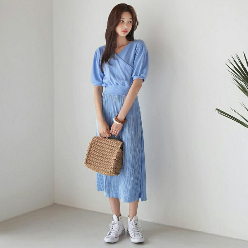 【新作10%OFF】カシュクールプリーツワンピース・全3色・b60120 レディース【ops】【韓国 ファッション ワンピース 