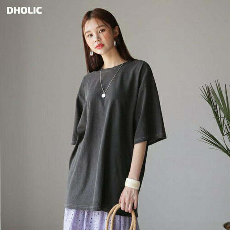 コットンボクシーTシャツ・全5色・60140 レディース【tops】 韓国 ファッション トップス Tシャツ ゆったり オーバーサイズ 無地 無地T 単色 シンプル ベーシック コットン カジュアル 半袖 ハーフスリーブ ラフ 春 夏