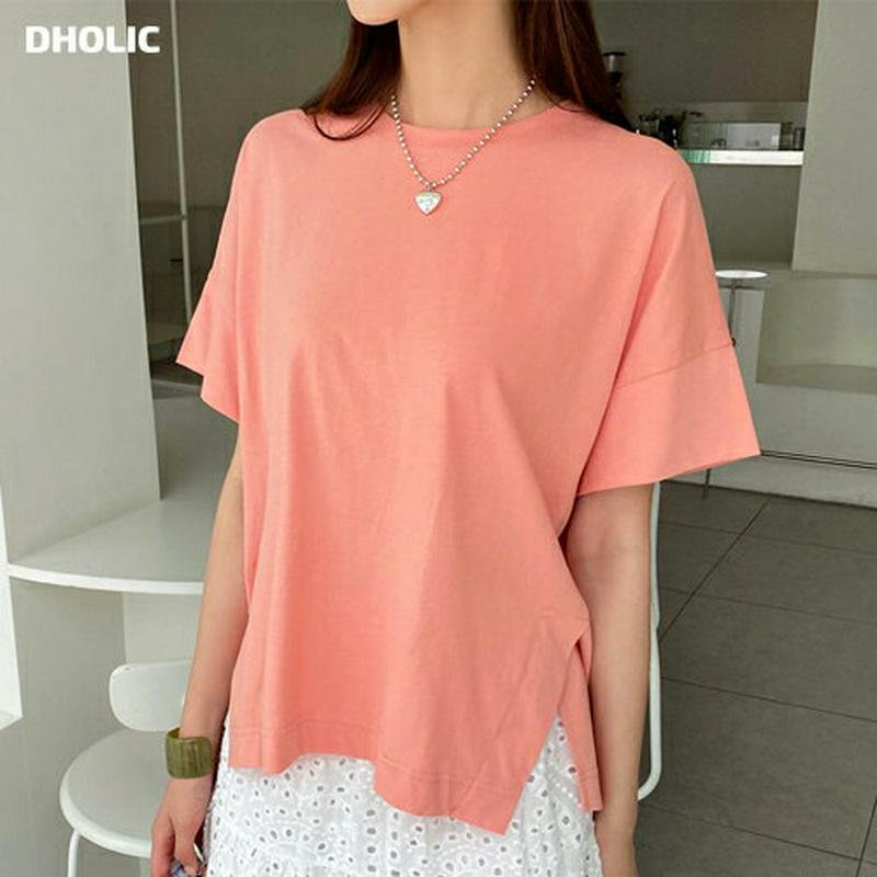 【新作10%OFF】ダイアゴナルスリットヘムTシャツ・全3色・b60103 レディース【tops】【韓国 ファッション トップス