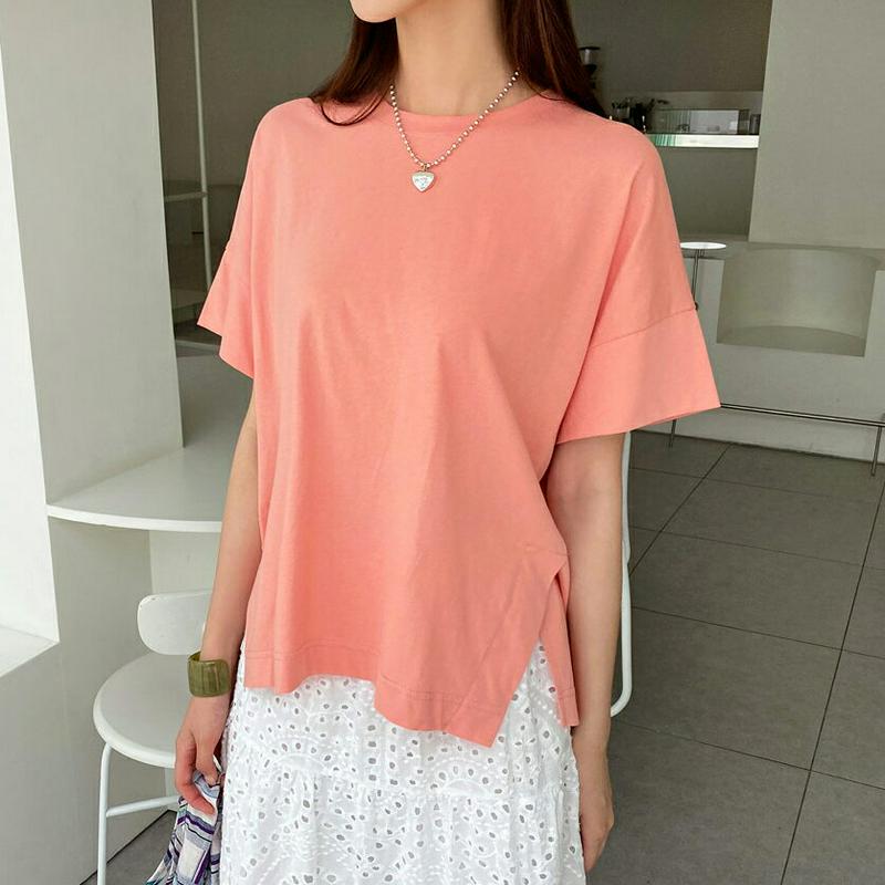 【新作10%OFF】ダイアゴナルスリットヘムTシャツ・全3色・b60103 レディース【tops】【韓国 ファッション トップス