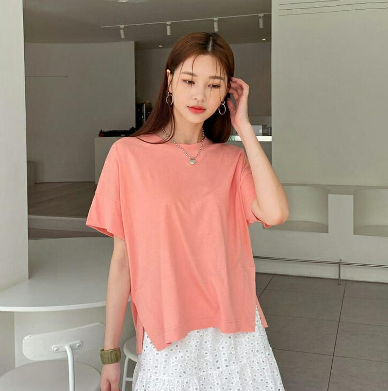 【新作10%OFF】ダイアゴナルスリットヘムTシャツ・全3色・b60103 レディース【tops】【韓国 ファッション トップス