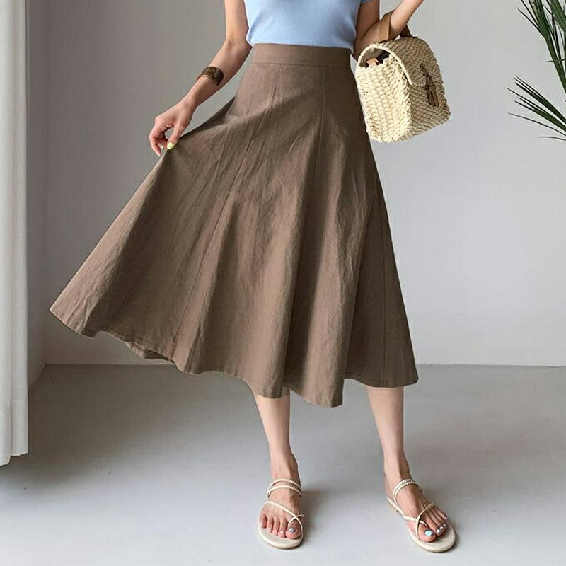 【新作10%OFF】リネン混フレアスカート・全3色・b60129 レディース【sk】【韓国 ファッション スカート ミディ丈 ミ