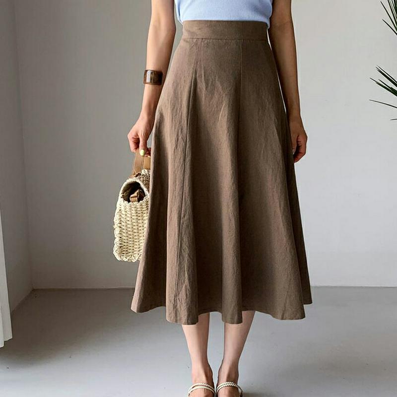 【新作10%OFF】リネン混フレアスカート・全3色・b60129 レディース【sk】【韓国 ファッション スカート ミディ丈 ミ