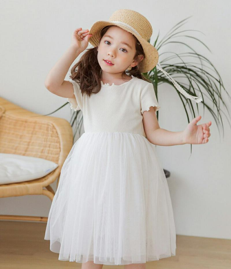 【新作10%OFF】ウェーブチュールワンピース(クリーム)・p003454 キッズ【3~8才】【ops】【ワンピース ミディ丈 