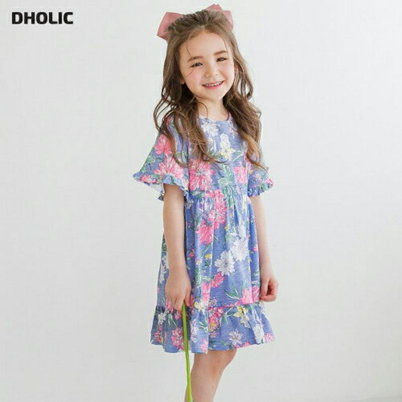 【新作10%OFF】フローラルワンピース(ブルー)・p003452 キッズ【3~8才】【ops】【ワンピース ミディ丈 ミディワ