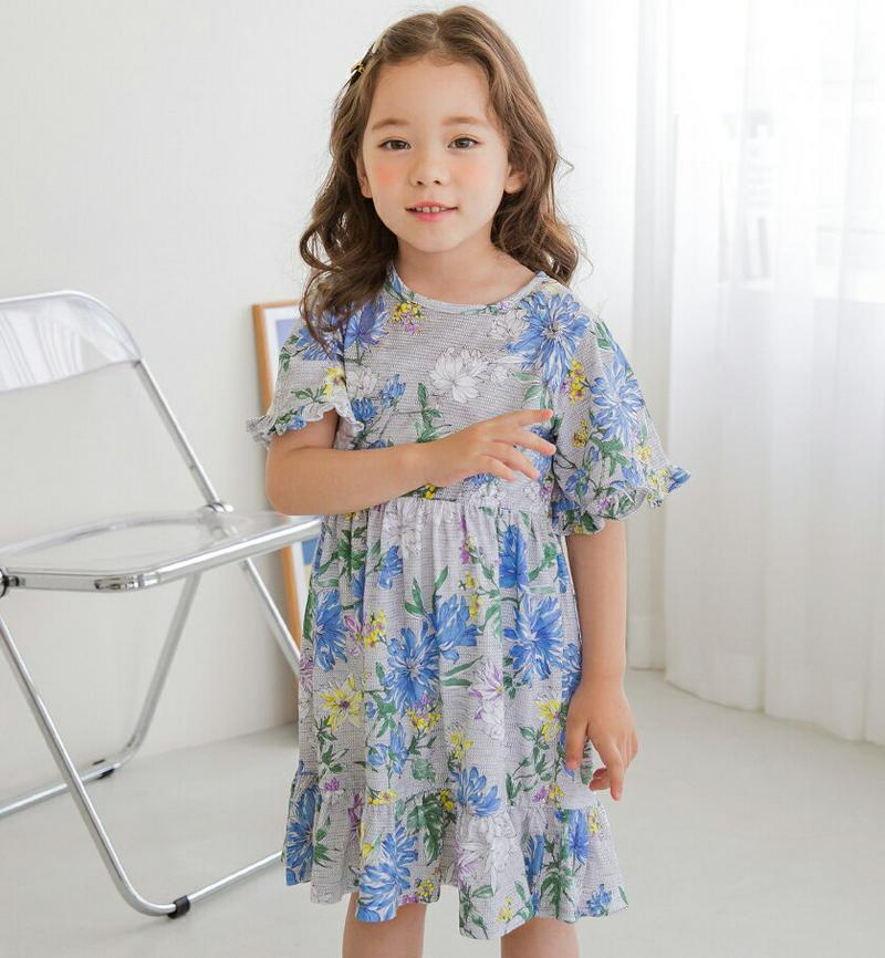 【新作10%OFF】フローラルワンピース(グレー)・p003450 キッズ【3~8才】【ops】【ワンピース ミディ丈 ミディワ