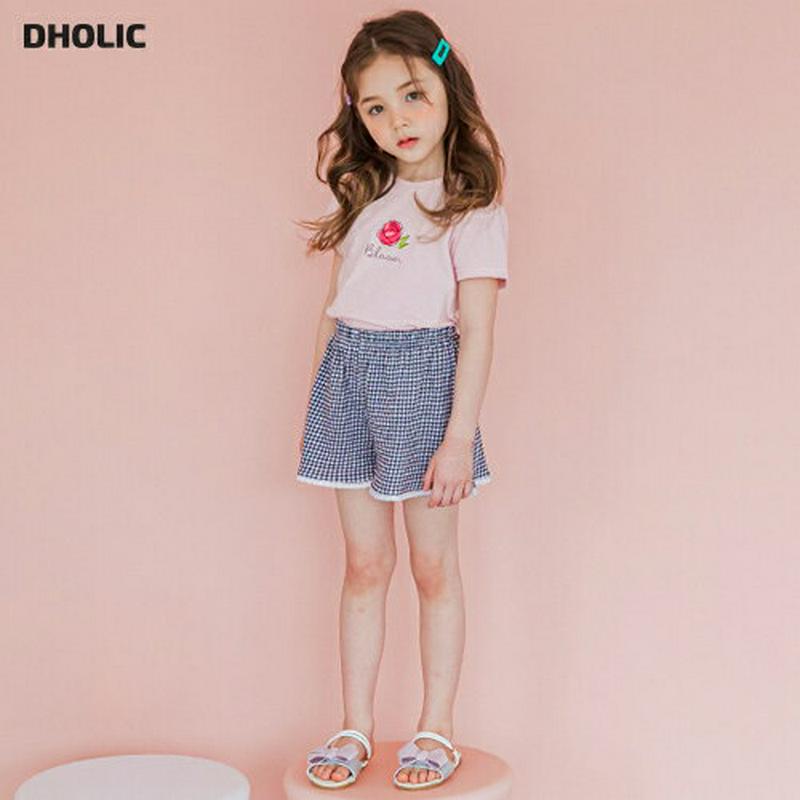 【新作10%OFF】フラワーTシャツ&チェックパンツSET(ピンク/ブラック)・p003689 キッズ【3~8才】【set】【セ