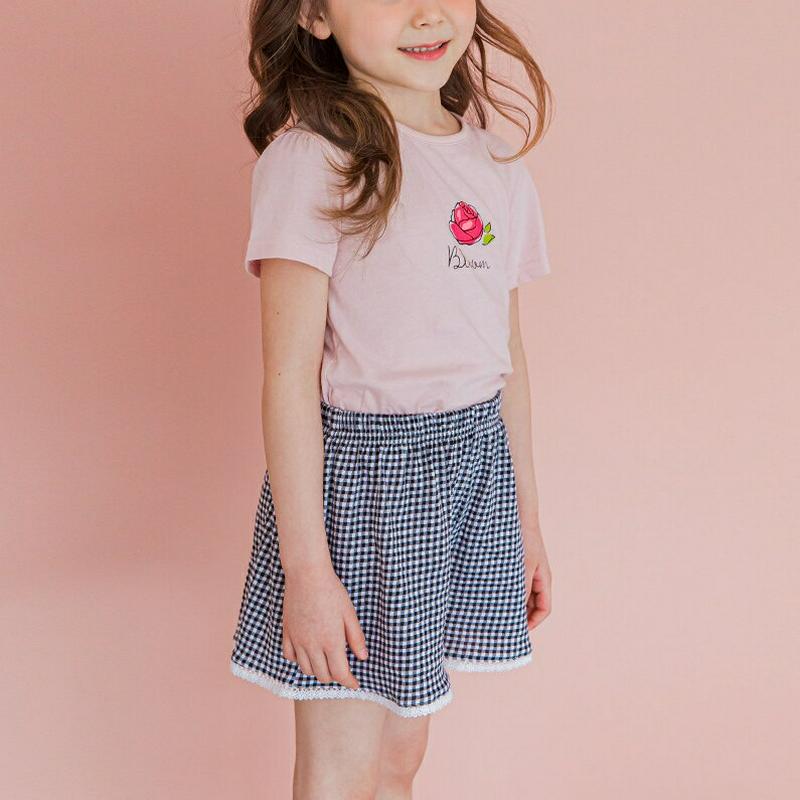 【新作10%OFF】フラワーTシャツ&チェックパンツSET(ピンク/ブラック)・p003689 キッズ【3~8才】【set】【セ