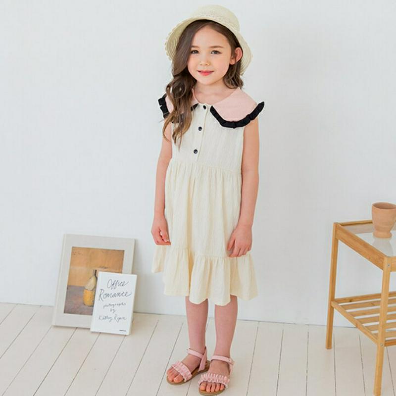 【新作10%OFF】フリルヘムカラーワンピース(アイボリー)・p003571 キッズ【3~8才】【ops】【ワンピース ミディ丈