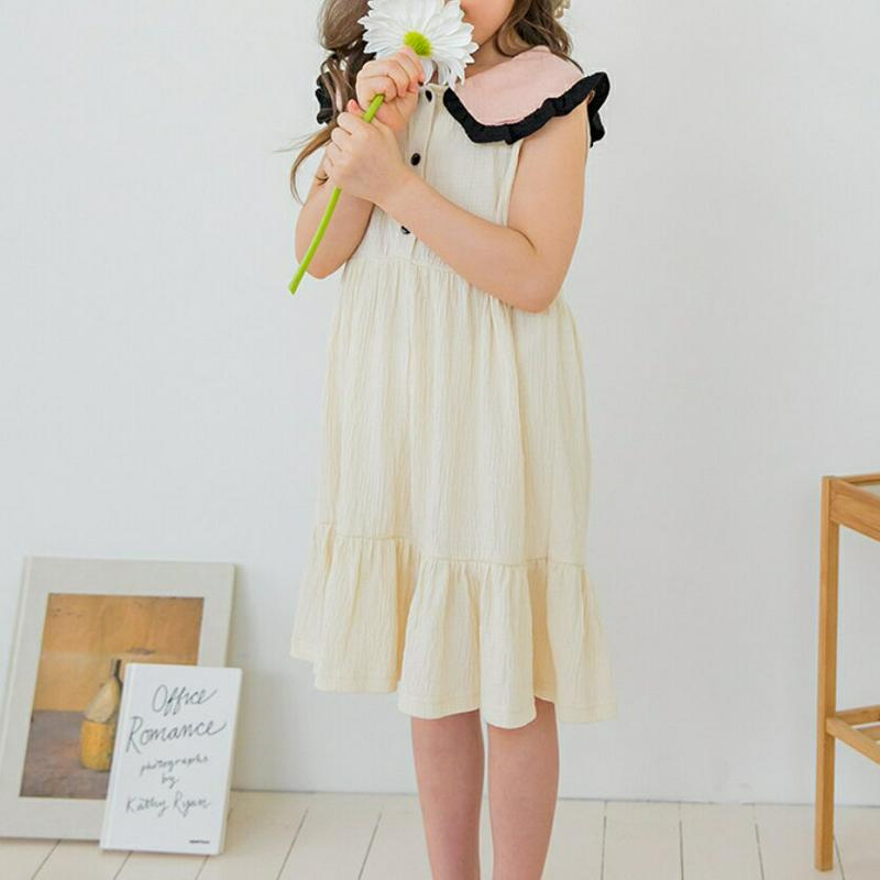 【新作10%OFF】フリルヘムカラーワンピース(アイボリー)・p003571 キッズ【3~8才】【ops】【ワンピース ミディ丈