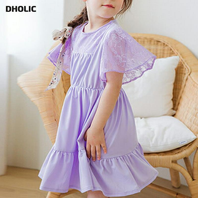 【新作10%OFF】袖レースティアードワンピース(ライラック)・p003476 キッズ【3~8才】【ops】【ワンピース ミディ