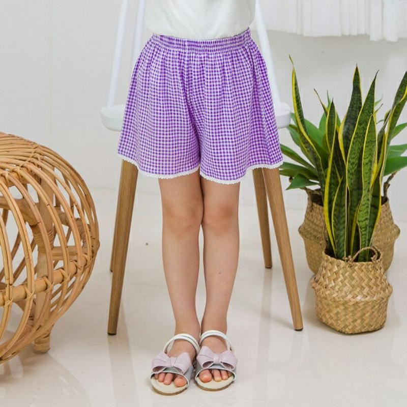 【新作10%OFF】レースヘムチェックパンツ(パープル)・p003541 キッズ【3~8才】【pt】【ショートパンツ ショーパン