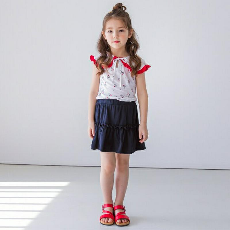 【新作10%OFF】フリルワイドカラーTシャツ&スカパンSET・p003690 キッズ【3~8才】【set】【セット set ト