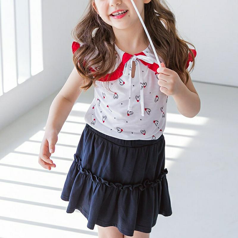 【新作10%OFF】フリルワイドカラーTシャツ&スカパンSET・p003690 キッズ【3~8才】【set】【セット set ト