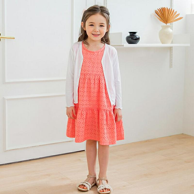 【新作10%OFF】パンチングワンピース(オレンジ)・p003472 キッズ【3~8才】【ops】【ワンピース ミディ丈 ミディ