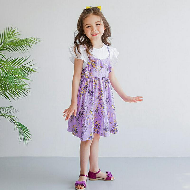 【新作10%OFF】フレアスリーブドッキングワンピース(パープル)・p003440 キッズ【3~8才】【ops】【ワンピース ミ