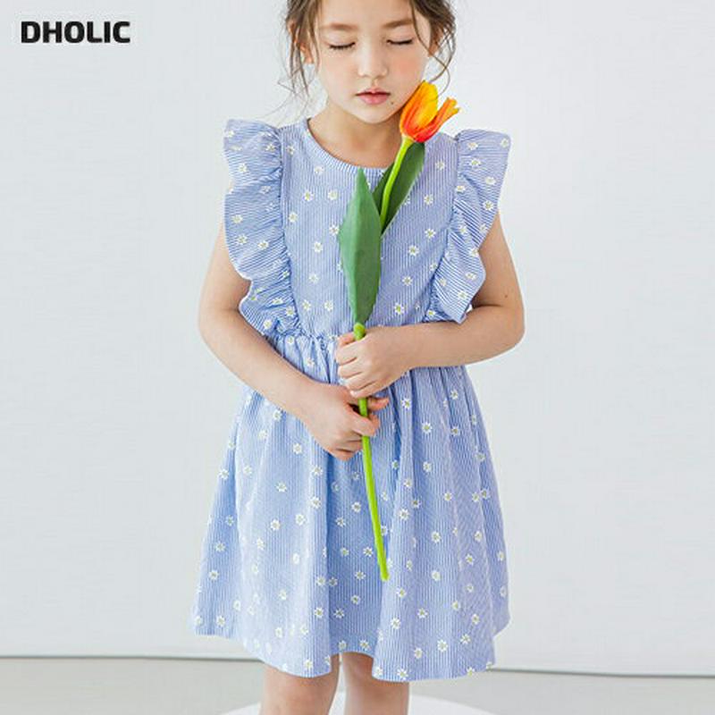 【新作10%OFF】花柄ストライプフリルワンピース(ブルー)・p003439 キッズ【3~8才】【ops】【ワンピース ミディ丈