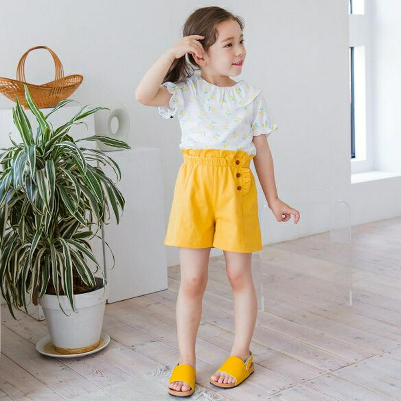 【新作10%OFF】チェリー柄Tシャツ&パンツSET(イエロー/マスタード)・p003691 キッズ【3~8才】【set】【セッ