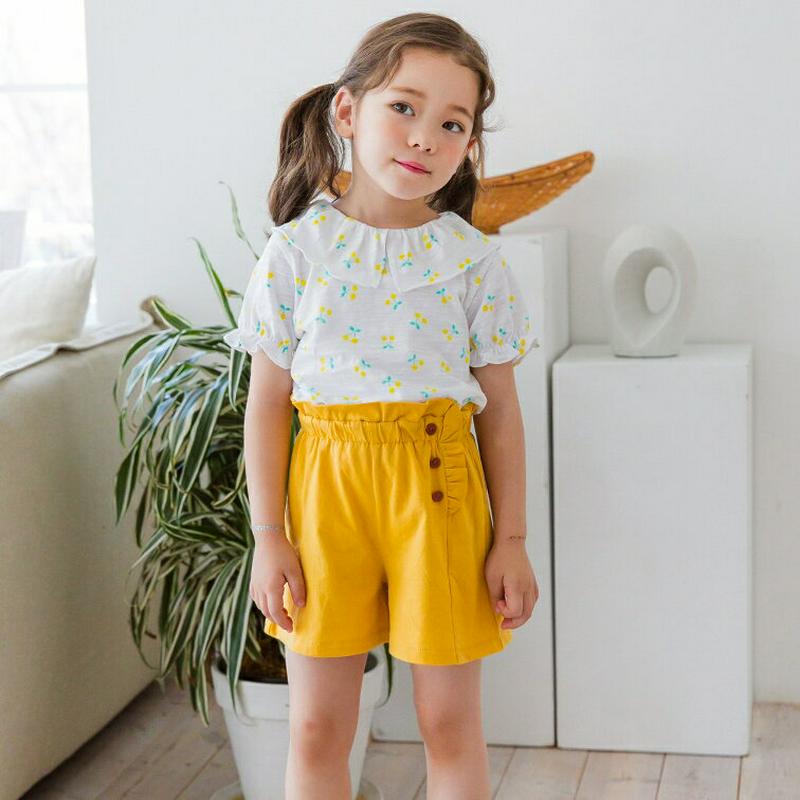 【新作10%OFF】チェリー柄Tシャツ&パンツSET(イエロー/マスタード)・p003691 キッズ【3~8才】【set】【セッ