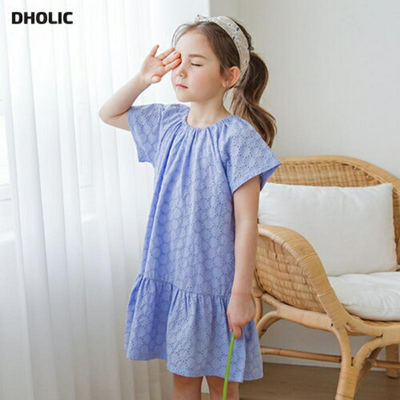 【新作10%OFF】サークルパンチングワンピース(ブルー)・p003562 キッズ【3~8才】【ops】【ワンピース ミディ丈 