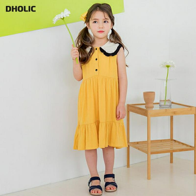 【新作10%OFF】フリルヘムカラーワンピース(イエロー)・p003569 キッズ【3~8才】【ops】【ワンピース ミディ丈 