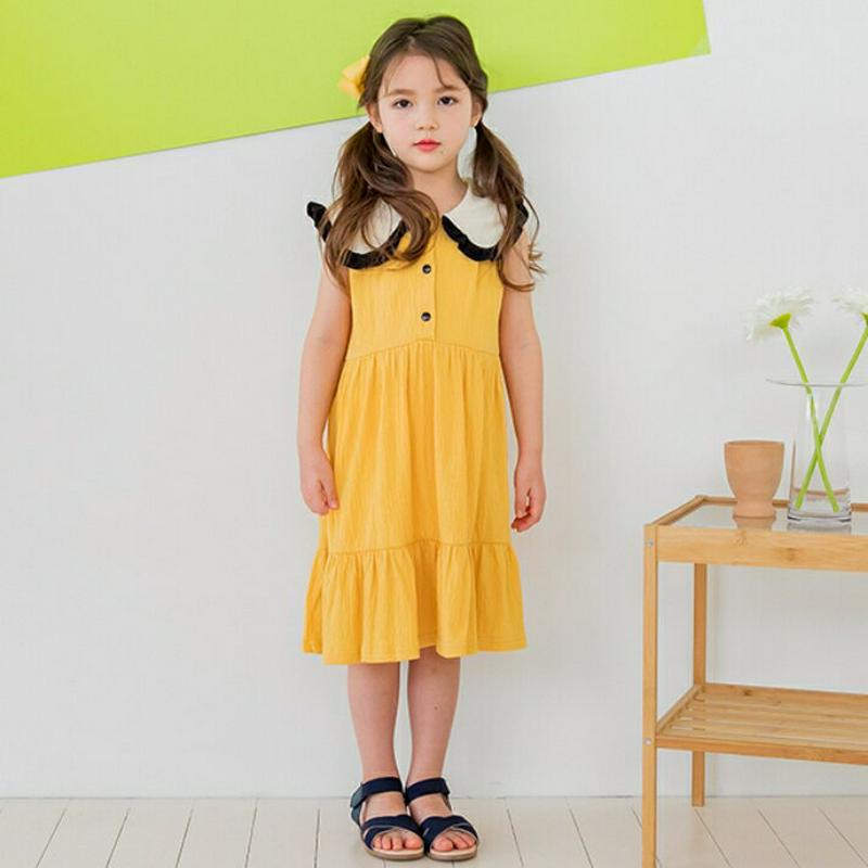 【新作10%OFF】フリルヘムカラーワンピース(イエロー)・p003569 キッズ【3~8才】【ops】【ワンピース ミディ丈 