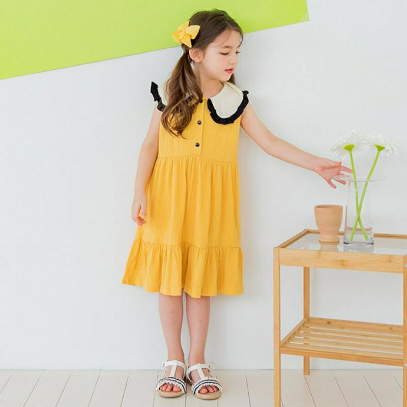 【新作10%OFF】フリルヘムカラーワンピース(イエロー)・p003569 キッズ【3~8才】【ops】【ワンピース ミディ丈 