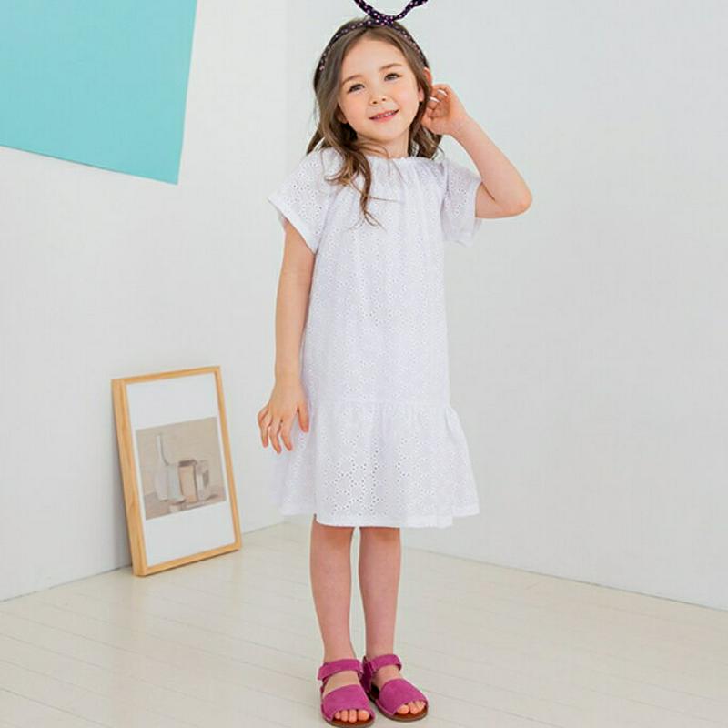 【新作10%OFF】サークルパンチングワンピース(ホワイト)・p003561 キッズ【3~8才】【ops】【ワンピース ミディ丈