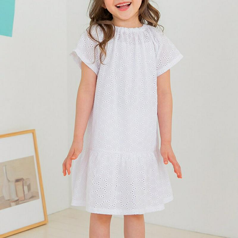 【新作10%OFF】サークルパンチングワンピース(ホワイト)・p003561 キッズ【3~8才】【ops】【ワンピース ミディ丈