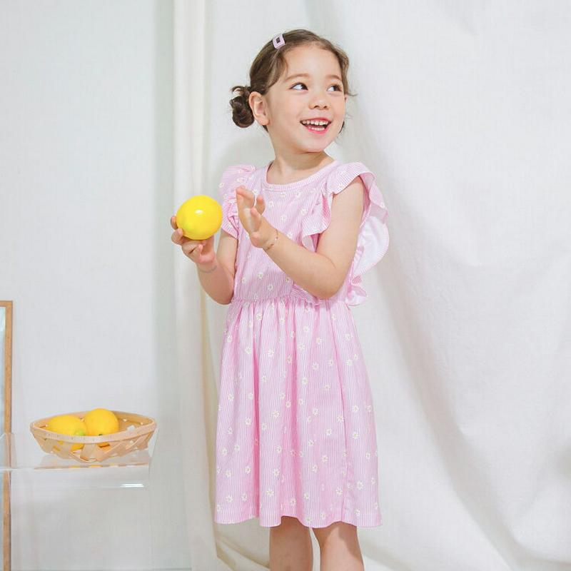 【新作10%OFF】花柄ストライプフリルワンピース(ピンク)・p003438 キッズ【3~8才】【ops】【ワンピース ミディ丈