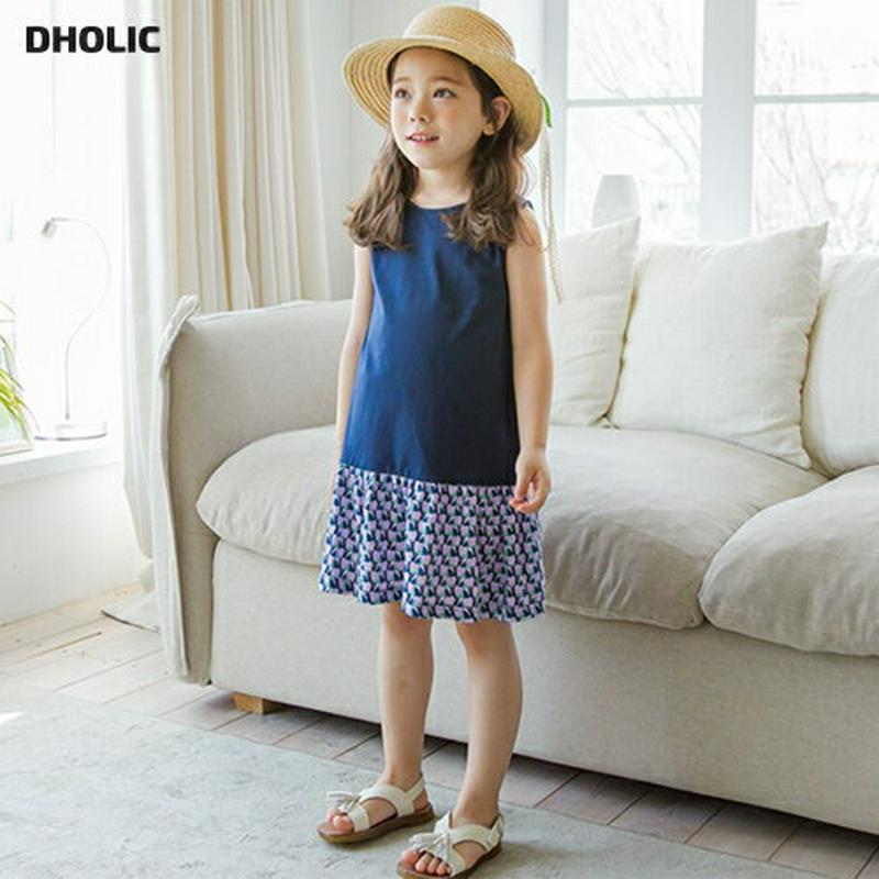 【新作10%OFF】パターンコントラストワンピース(ネイビー)・p003574 キッズ【3~8才】【ops】【ワンピース ミディ