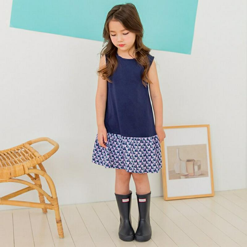 【新作10%OFF】パターンコントラストワンピース(ネイビー)・p003574 キッズ【3~8才】【ops】【ワンピース ミディ