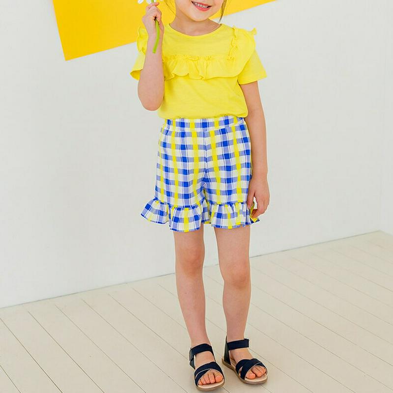 【新作10%OFF】フリルチェックパンツSET(イエロー/ブルー)・p003692 キッズ【3~8才】【pt】【ショートパンツ 