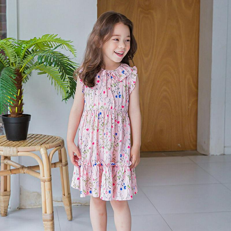 【新作10%OFF】花柄フリルラインワンピース(ピンク)・p003446 キッズ【3~8才】【ops】【ワンピース ミディ丈 ミ