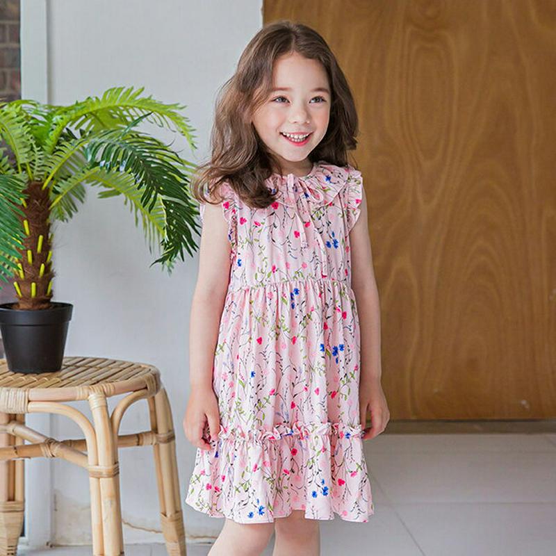 【新作10%OFF】花柄フリルラインワンピース(ピンク)・p003446 キッズ【3~8才】【ops】【ワンピース ミディ丈 ミ