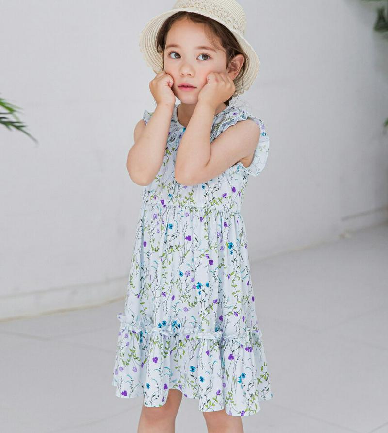 【新作10%OFF】花柄フリルラインワンピース(ミント)・p003448 キッズ【3~8才】【ops】【ワンピース ミディ丈 ミ