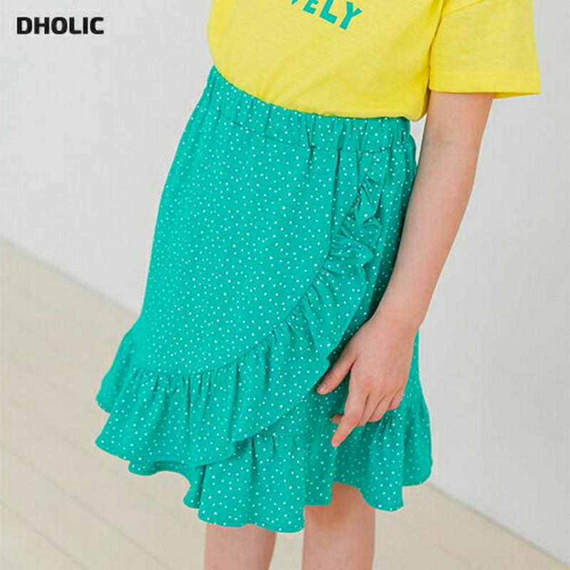 【新作10%OFF】ドットフリルラインスカート(グリーン)・p003694 キッズ【3~8才】【sk】【スカート ミディ丈 ミデ