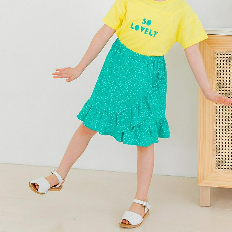 【新作10%OFF】ドットフリルラインスカート(グリーン)・p003694 キッズ【3~8才】【sk】【スカート ミディ丈 ミデ
