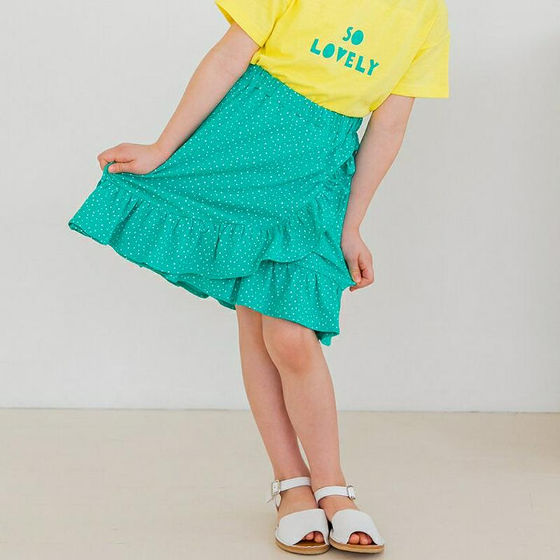 【新作10%OFF】ドットフリルラインスカート(グリーン)・p003694 キッズ【3~8才】【sk】【スカート ミディ丈 ミデ