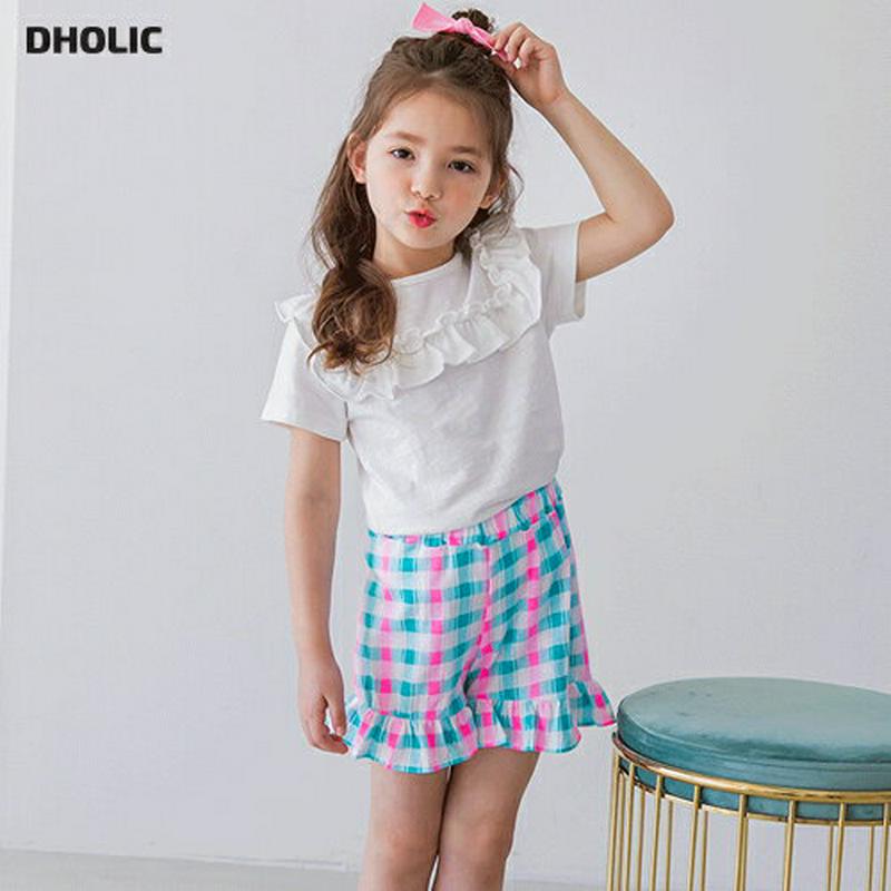 【新作10%OFF】フリルチェックパンツSET(ホワイトグリーン)・p003693 キッズ【3~8才】【pt】【ショートパンツ 