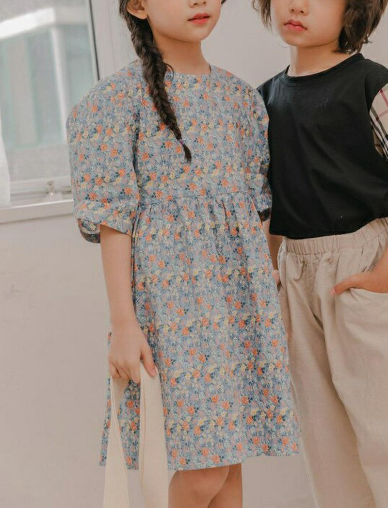 【新作10%OFF】ウエストリボンパターンワンピース u03755・キッズ 【3~8才】【ops】【韓国 ファッション ワンピー