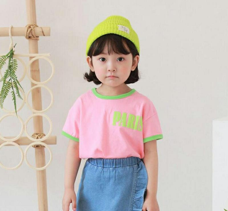 【新作10%OFF】Paris配色Tシャツ u03657・キッズ 【3~8才】【tops】【韓国 ファッション トップス Tシャ