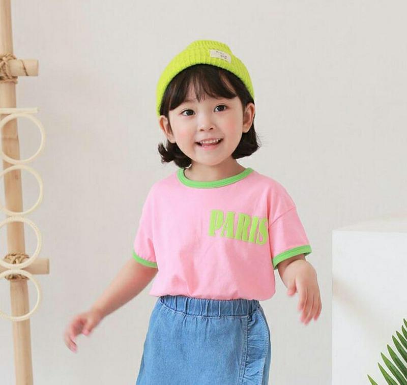 【新作10%OFF】Paris配色Tシャツ u03657・キッズ 【3~8才】【tops】【韓国 ファッション トップス Tシャ