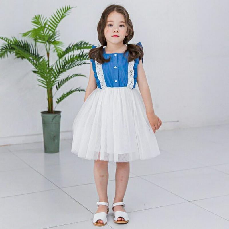 【新作10%OFF】フリルレース切替ワンピース(ブルー)・p003468 キッズ【3~8才】【ops】【ワンピース ミディ丈 ミ